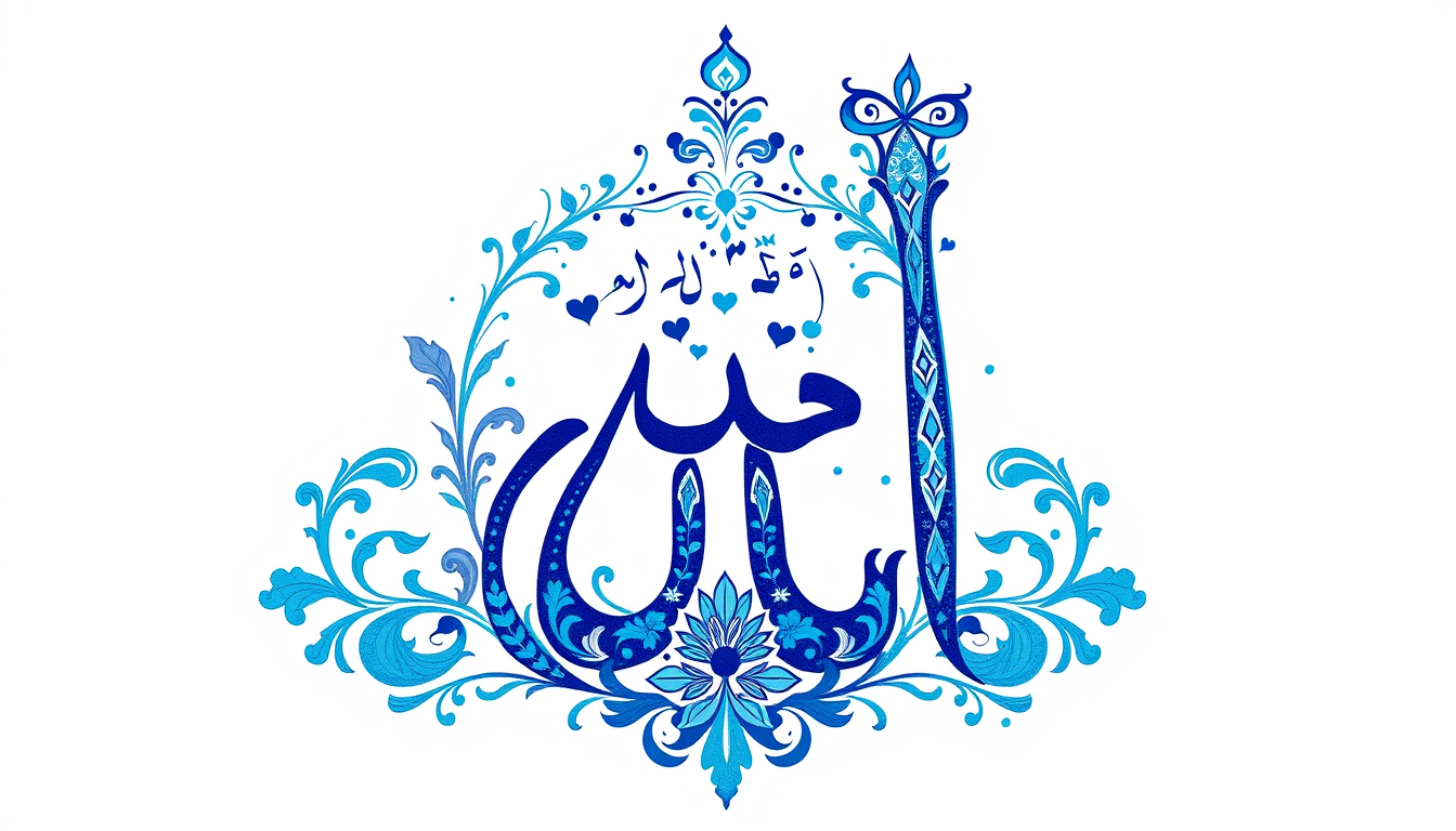 Main art studio: Elegant Arabic letter Alif (ا) as the central subject, tall graceful calligraphic form, the inside of the letter partially filled with intricate blue