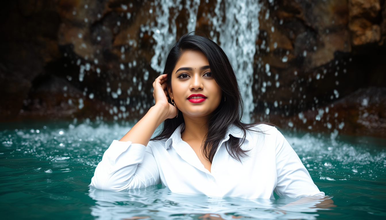 AI Art prompt example created from the prompt: Hot indian girl under water fall wearing white shirt