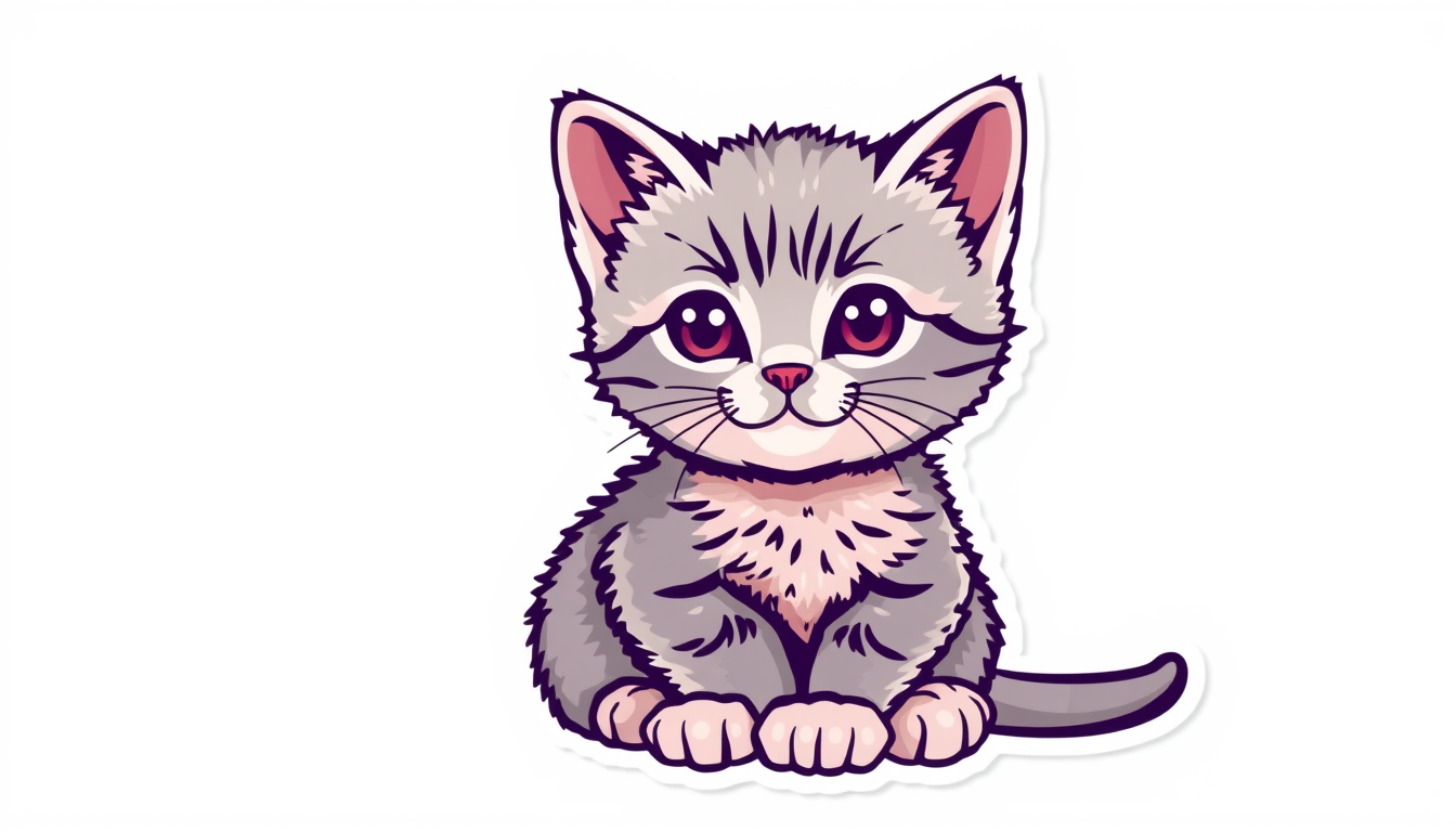 Main art studio: cute kitten sitting on cream background, kawaii style, pastel colors, card sticker design