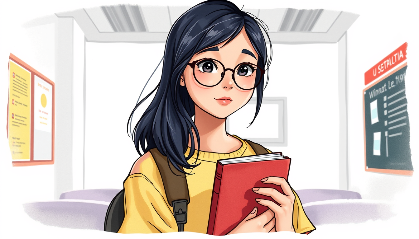 Main art studio: A hand-painted semi realistic illustration of [normal student with book in a school] for a modern webtoon or graphic novel, . The aesthetic features s