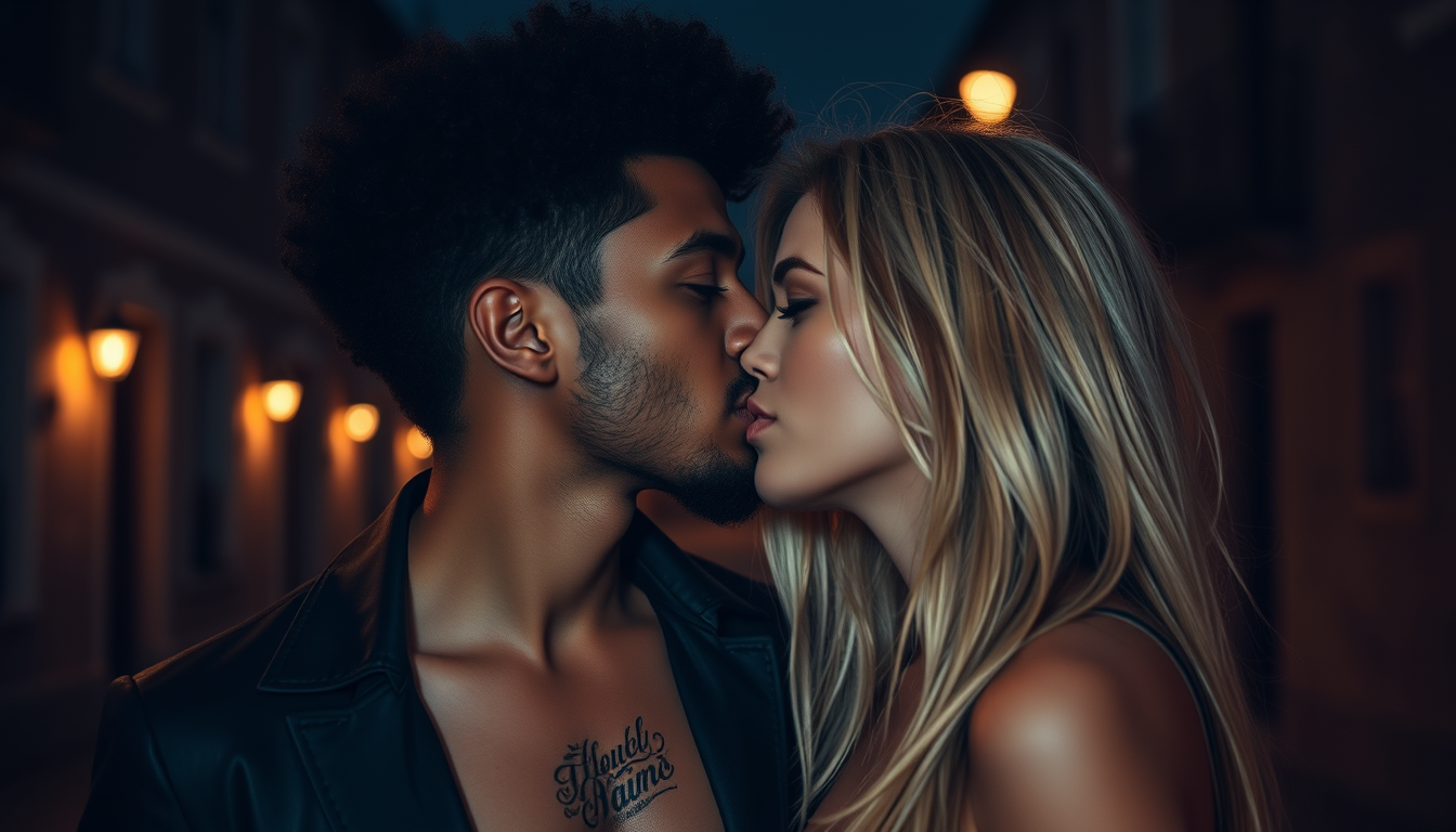 Main art studio: femme sexy en train de vapoter dans une ruelle sombre avec ok avec un homme brun claire est front moyen visage ovale machoire fine pommette légèrement