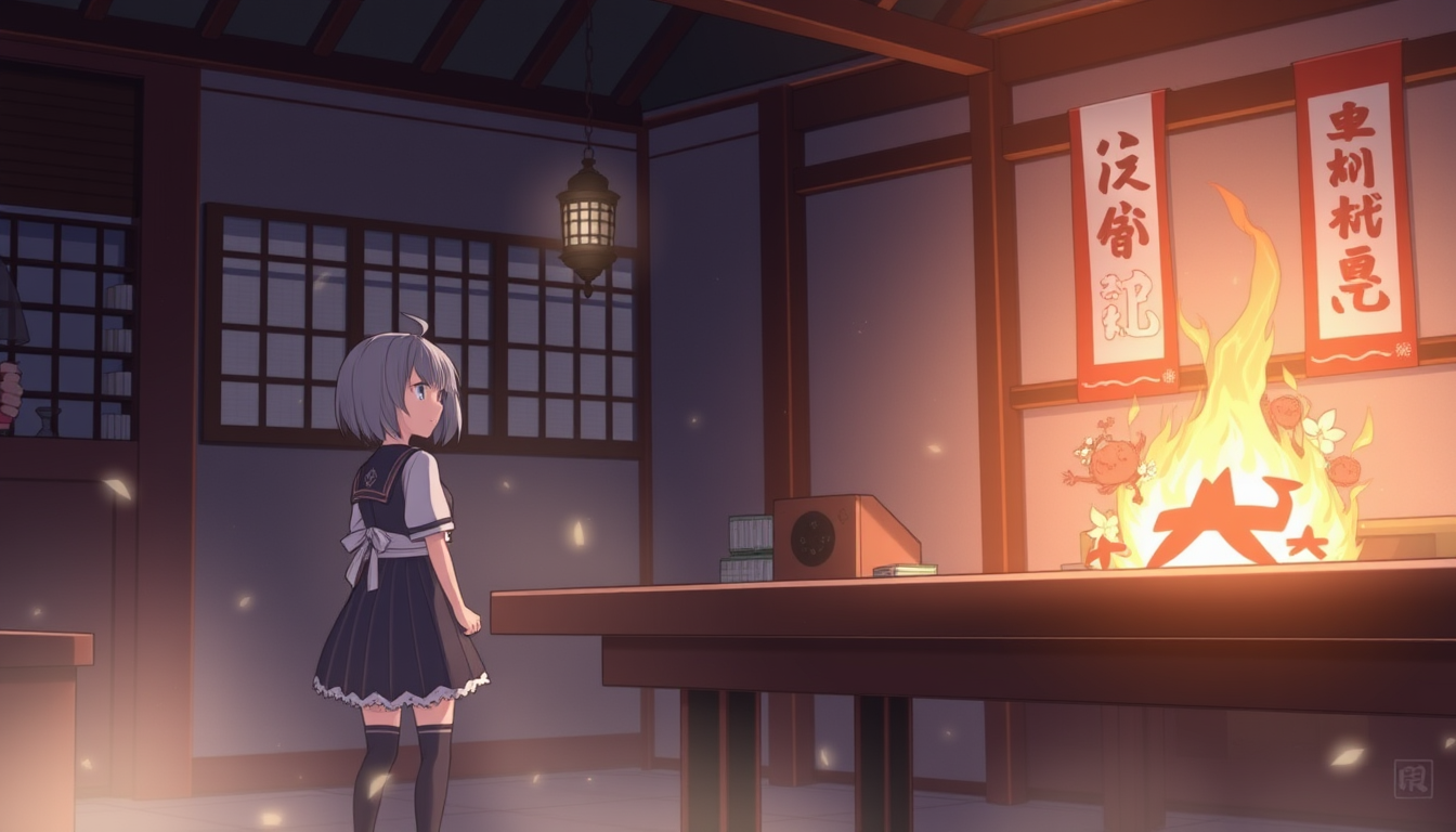 Main art studio: 日本アニメ風紺のセーラー水色のリボンのみつあみおさげの少女