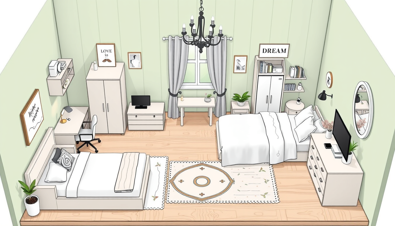 Main art studio: Create a beautiful, hand-drawn Pinterest-style miniature dorm room design for a 5 × 5 inch square floor with only two 5 × 5 inch wooden walls arranged
