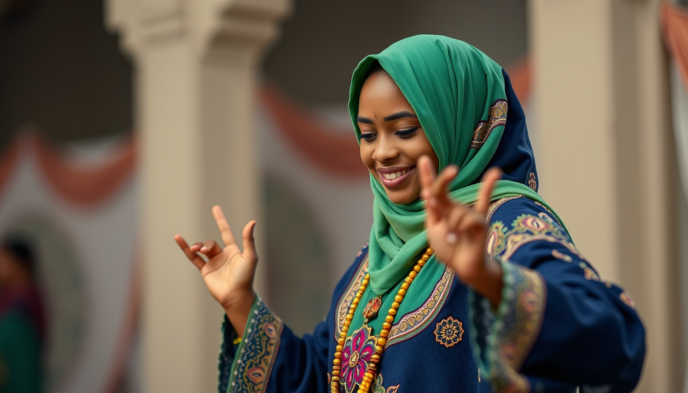 Main art studio: Som African girl dancing with e green hejab slep her besti too scool end her besti is sad