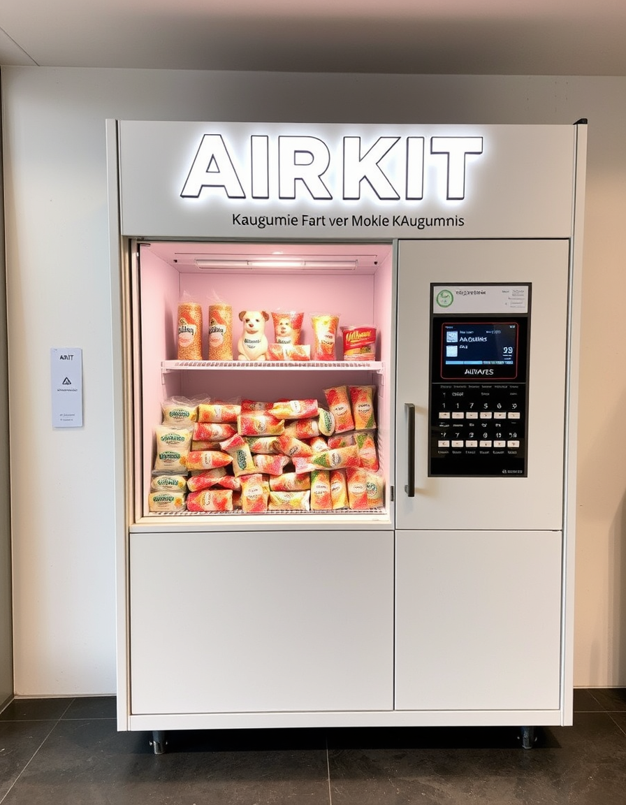 AI Art prompt example created from the prompt: Name: AIRKIT Kaugummie Automat mit kaugummis von airwaves gefüllt Verkauf von kaugummis Airwaves Zielgruppe: Jugendliche Standort: PTS Telfs
