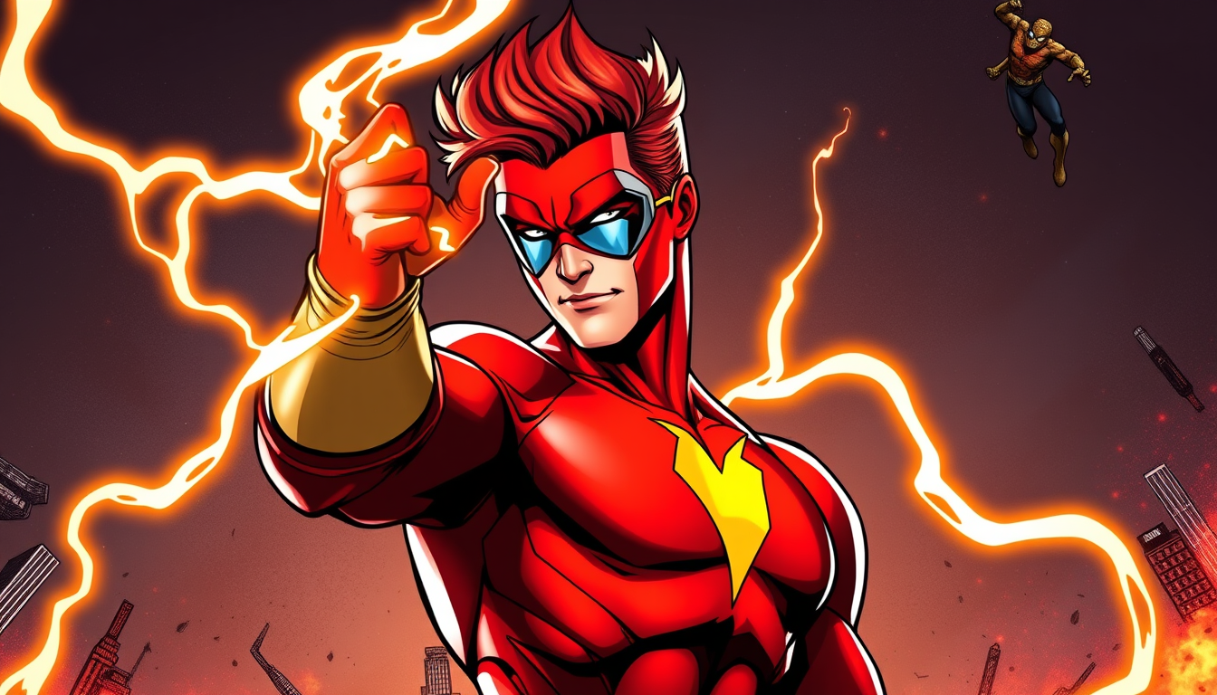 Main art studio: make an image of the iconic comic wally west pose