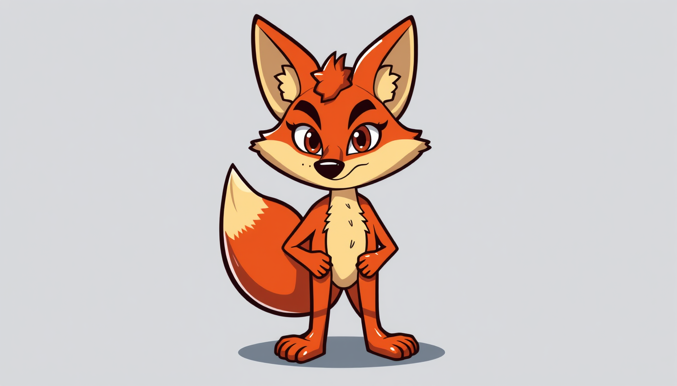 Main art studio: original fox character, bold colours, confident expression, character design