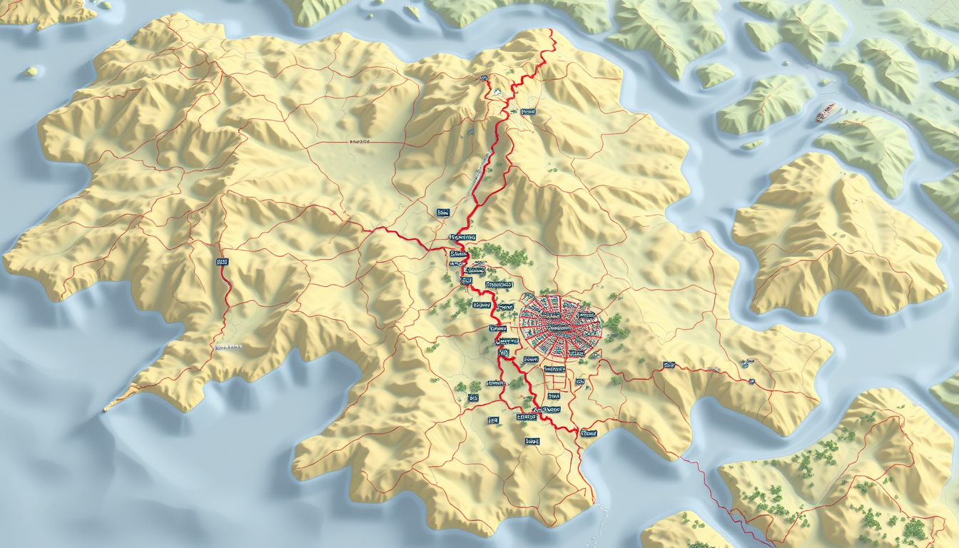 Main art studio: Generate a 1:25000 map of a lowland terrain (no mountains, max level dfiff about 50 m) for print that resembles real cartographic maps. It should feat