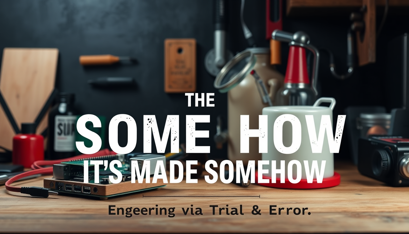 YouTube Banner idea created from the prompt: youtube channel banner, wide 16:9 composition, bold branding graphics, "The Workbench Chaos" (Fokus: Authentizität & DIY) Stell dir eine Dra