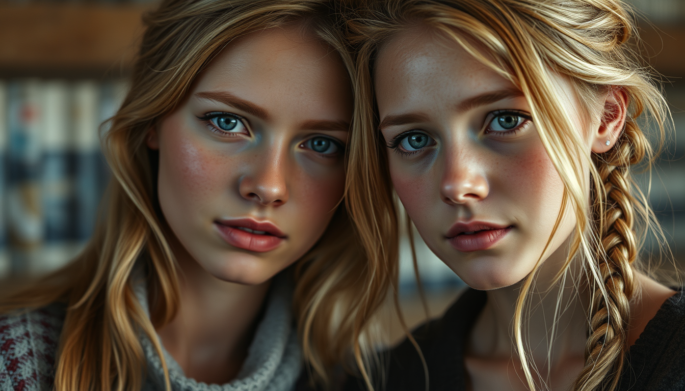Realistic Images idea: photorealistic generated image, natural materials and skin texture, physically plausible lighting, Erstelle mir ein Bild zwei 18 jährigen hübschen Mäd