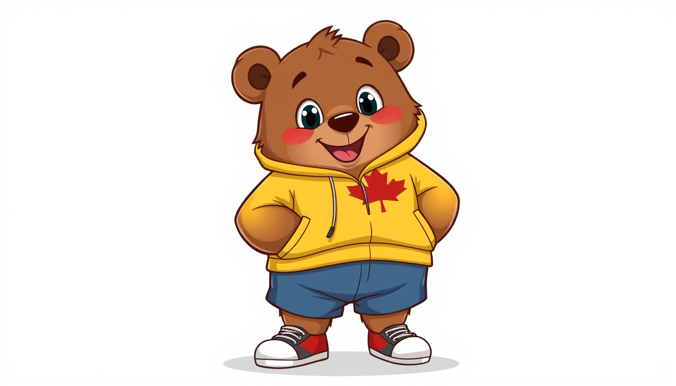 Characters idea: an original character defined by silhouette, role, outfit, palette, and expression, deliberate composition, Cute 2D cartoon bear named TED, chubby bro
