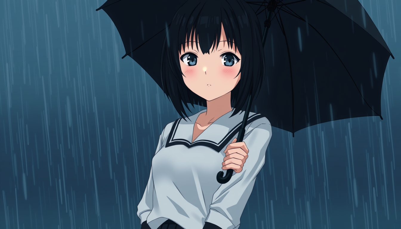 Main art studio: Mika Arai, Japanese teenage student, dark mature seinen anime aesthetic. Straight slightly messy black shoulder-length hair, natural pale skin, realis