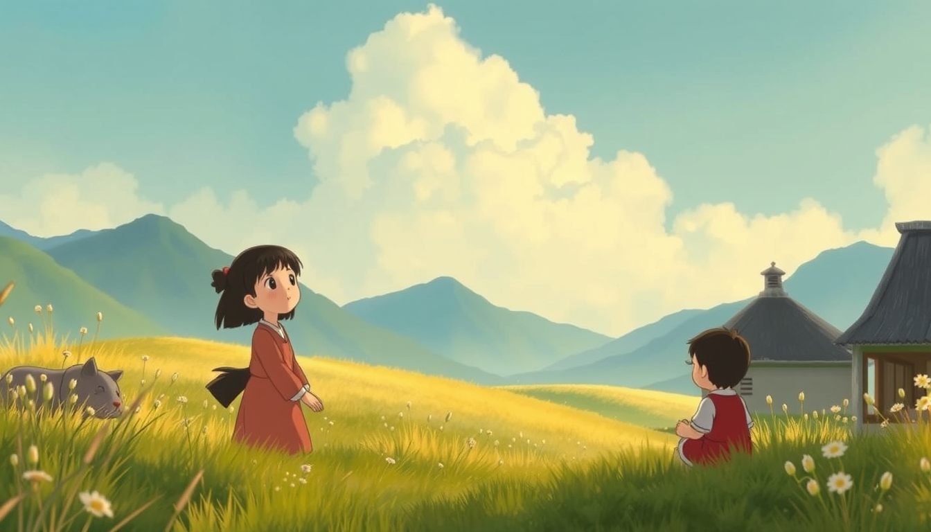 Ghibli idea: Studio Ghibli inspired animation, soft warm color palette, painterly backgrounds, gentle character design, GPT4 지브리 스타일로 챗지피,제미나이랑 싸온거 , Miyazaki-styl