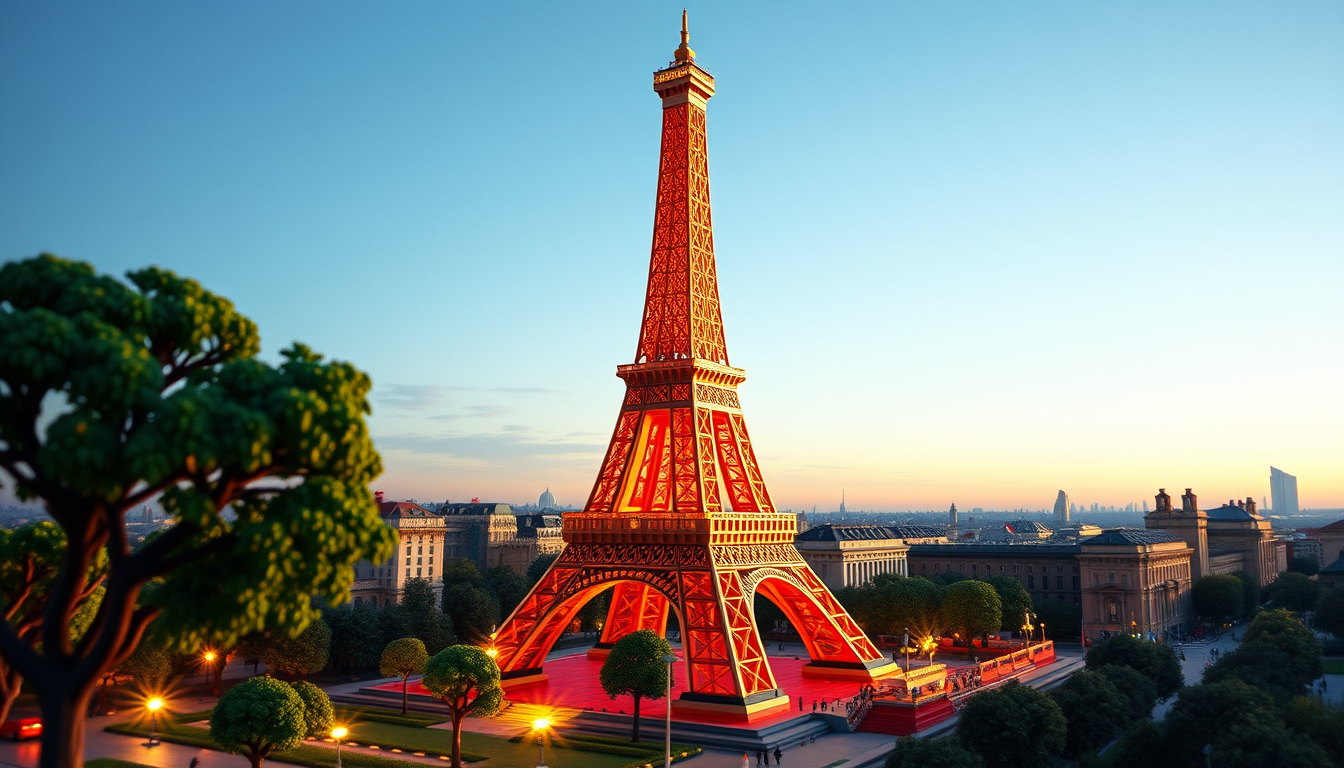 Main art studio: crie uma imagem plano geral da torre eiffel no estilo lego colorido em paris