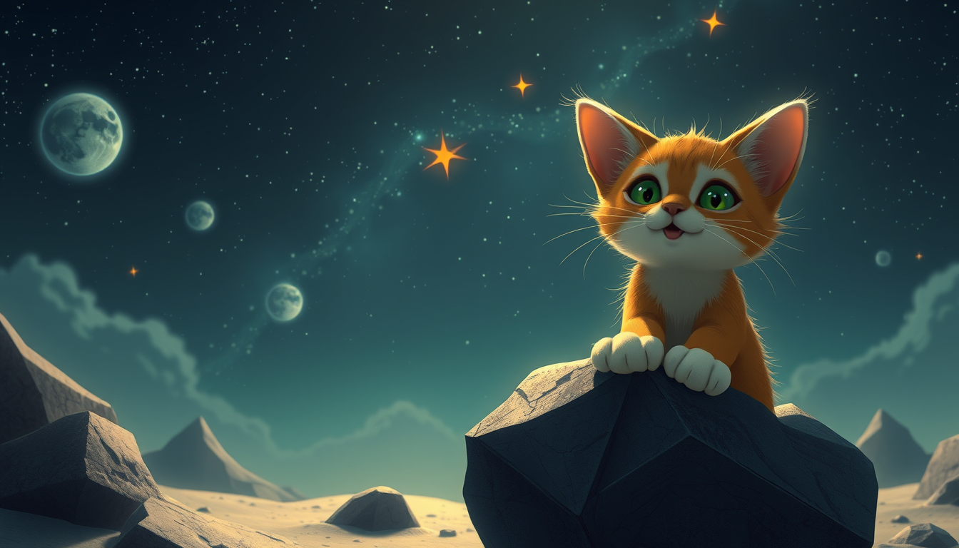 AI Art prompt example created from the prompt: storyboard of a cat returns to earth