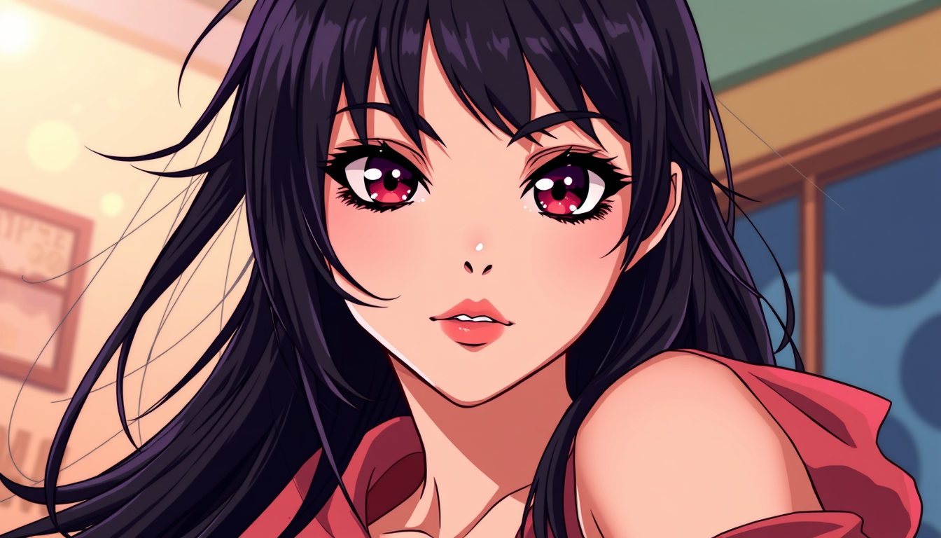 Anime idea: anime style, vibrant colors, expressive eyes, anime style, vibrant colors, expressive eyes, Chica gótica de 18 años, cabello negro azabache largo y de