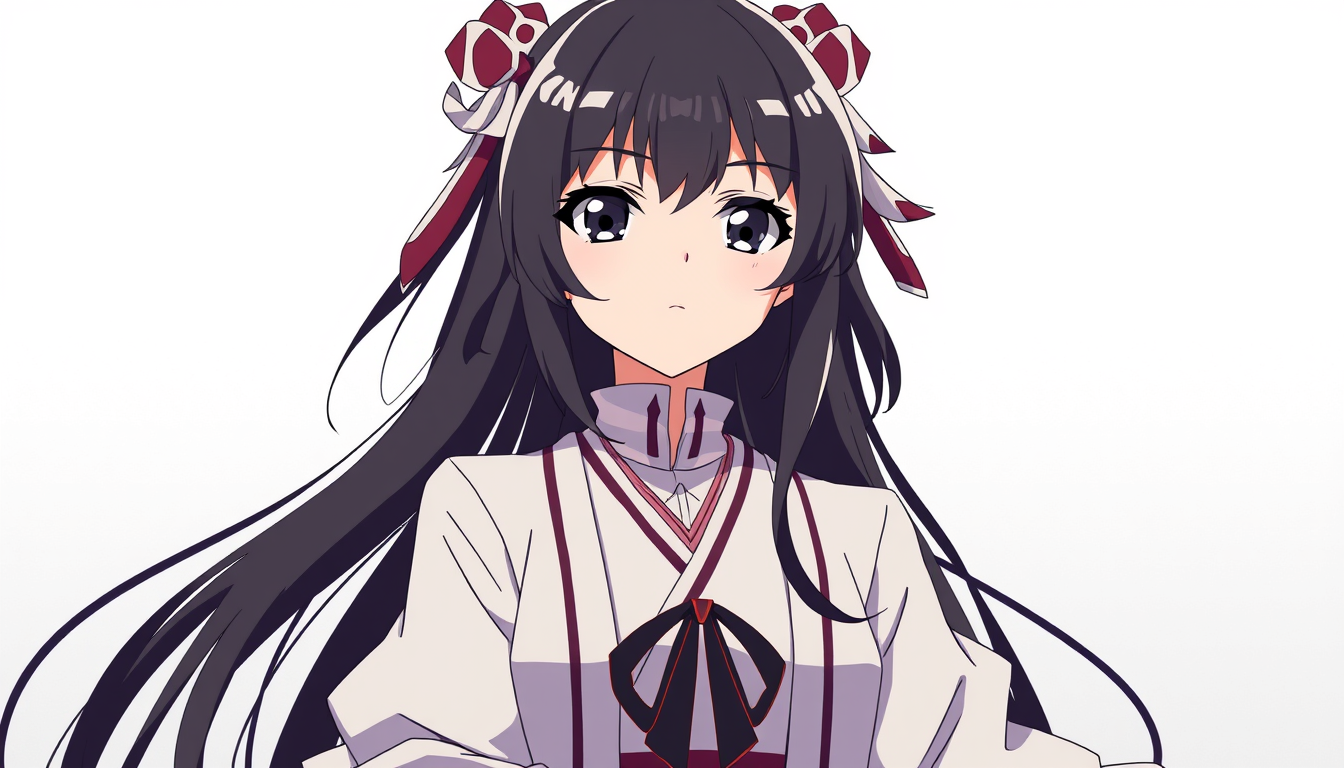 Anime Characters idea: an anime character with a legible silhouette, controlled costume language, and expressive face, deliberate composition, * 검은 머리 * 하늘색으로 이어지는 그라데이션 * 하
