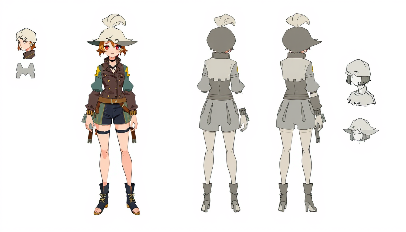 Characters idea: original character design, detailed outfit and accessories, expressive personality, Une meuf un peu style casos avec des formes pas trop et un mini sh