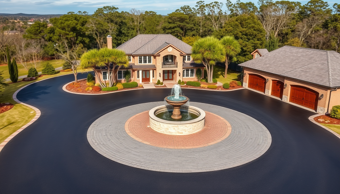 Main art studio: a large contemorary home on a large acreage with a private long road/driveway leading to the home. the black top road eventually turns into glossy gra