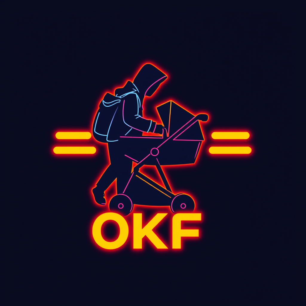 Logo idea: logo design, clean minimal mark, bold simple shapes, balanced composition, Logo for people with stroller to control the hood. Name of the group is "OK