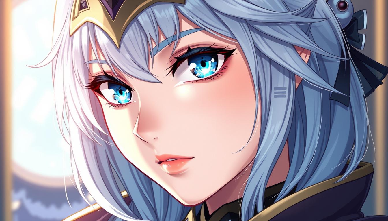 Main art studio: masterpiece, best quality, anime game illustration, highly detailed anime woman, elegant mature facial features, beautiful expressive eyes, glass-like