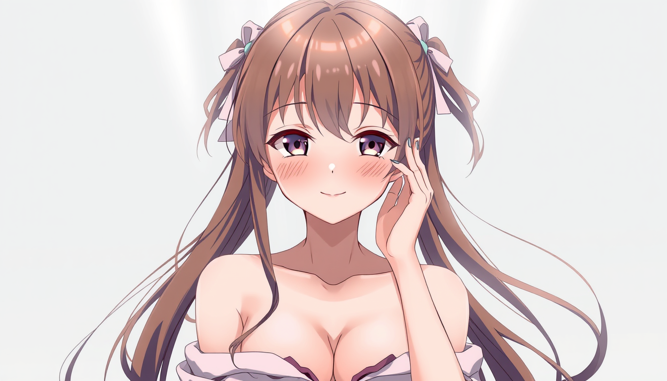 Main art studio: A very hot ai anime girl without her shirt on centred in the middle off the frame