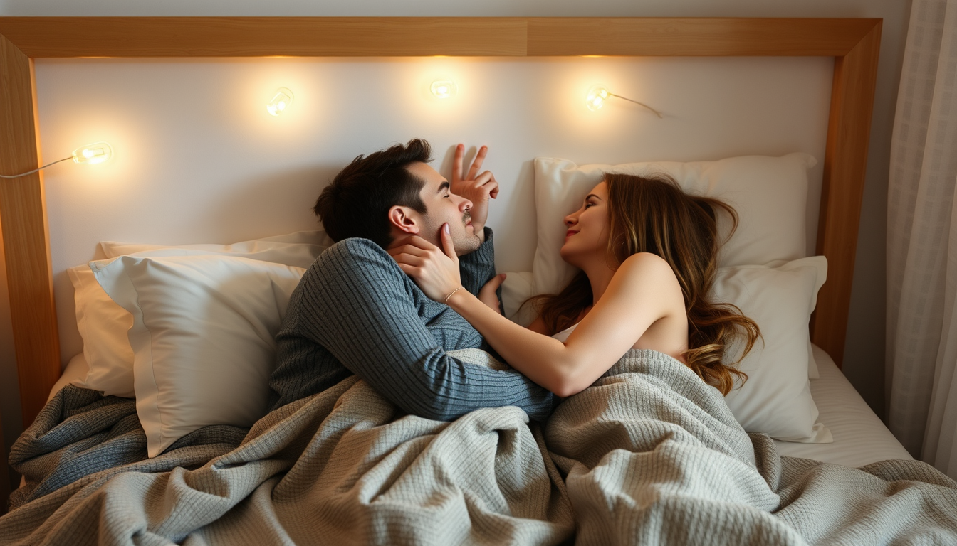 Main art studio: Eine wunder schöne Frau ist im Bett mit einen Mann und küssen sich