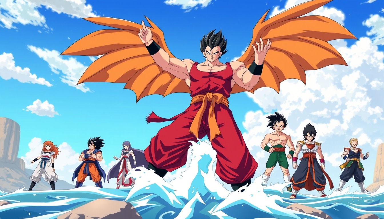 AI Art prompt example created from the prompt: Create an image where all the powerful and legendary characters of various animes are present in one picture who are standing in their best