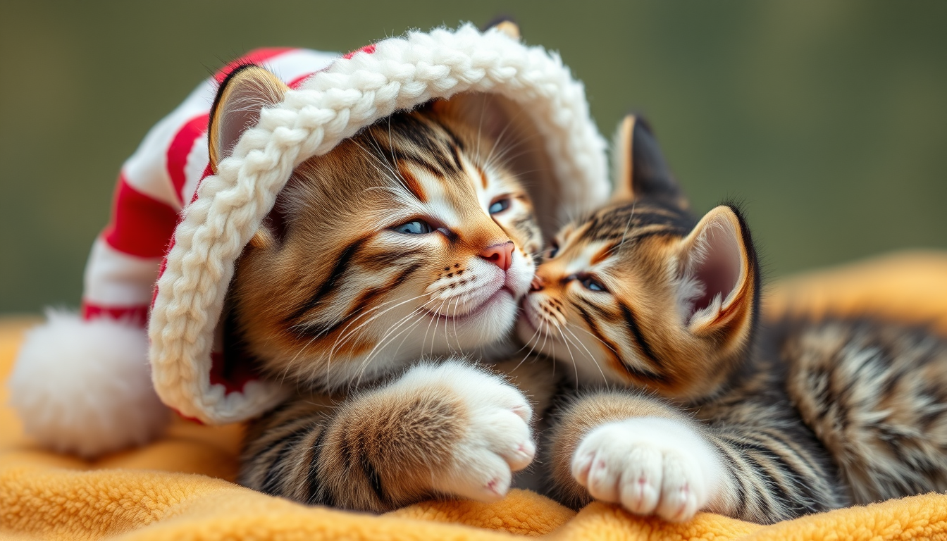 AI Art prompt example created from the prompt: Cat in the hat and kitty softpaws kissing
