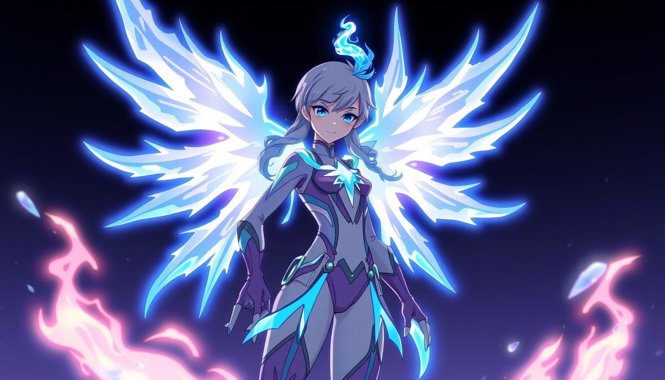 AI Anime Character idea created from the prompt: an anime character with a legible silhouette, controlled costume language, and expressive face, deliberate composition, Girl superhero Froze