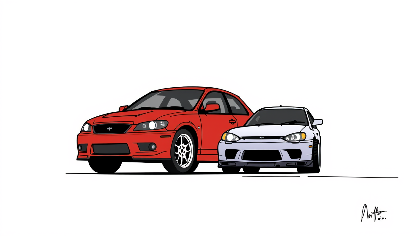 Main art studio: Just a drawing of two cars. Anime style.