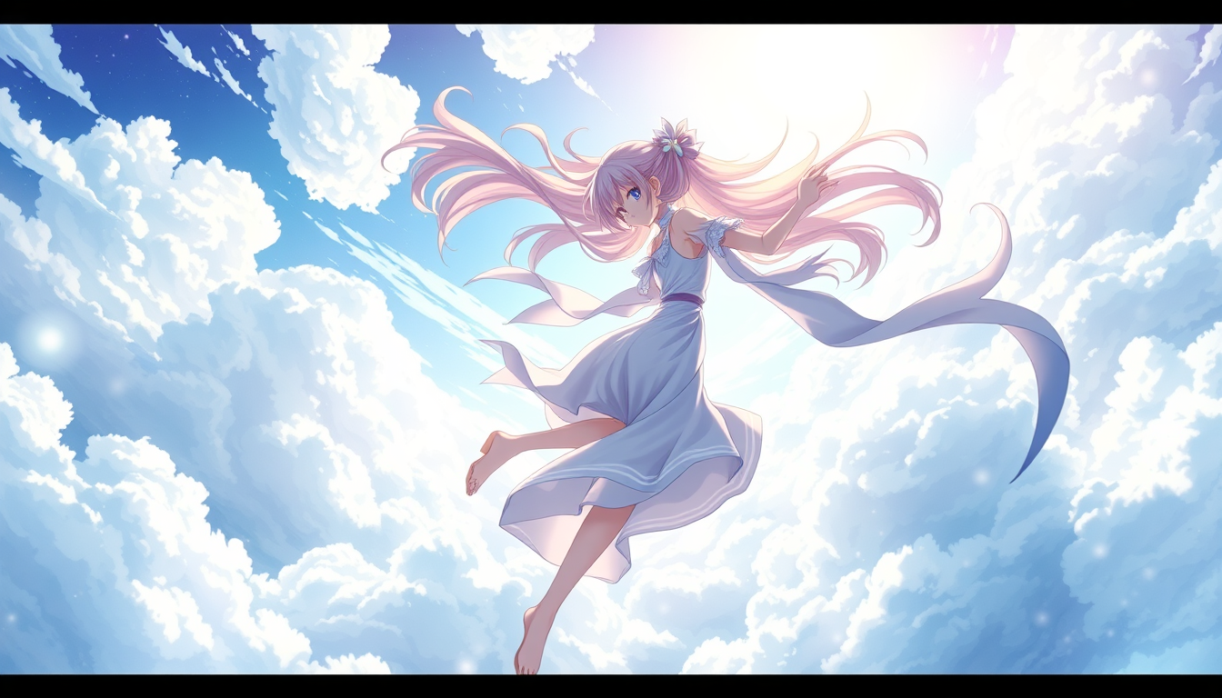 Main art studio: Image 1 = character. Image 2 = pose. Image 3 = atmosphere. Keep Image 1’s exact character design. Use Image 2’s curled sideways floating pose. Use Ima