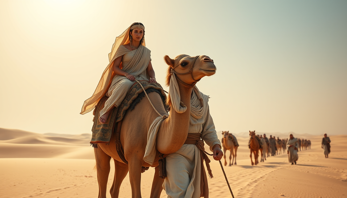 AI Art prompt example created from the prompt: پرامپت مصر: Create a highly detailed realistic image of a man and a woman in ancient Egypt, without changing or altering their faces at all.