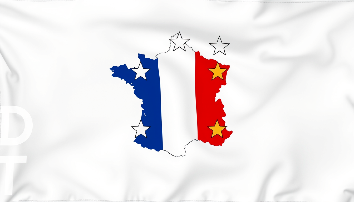Main art studio: Crée un drapeau français en respectant les couleurs et les proportions, et ajoutes y 13 étoiles, chacune représentant les drapeaux des territoires fra