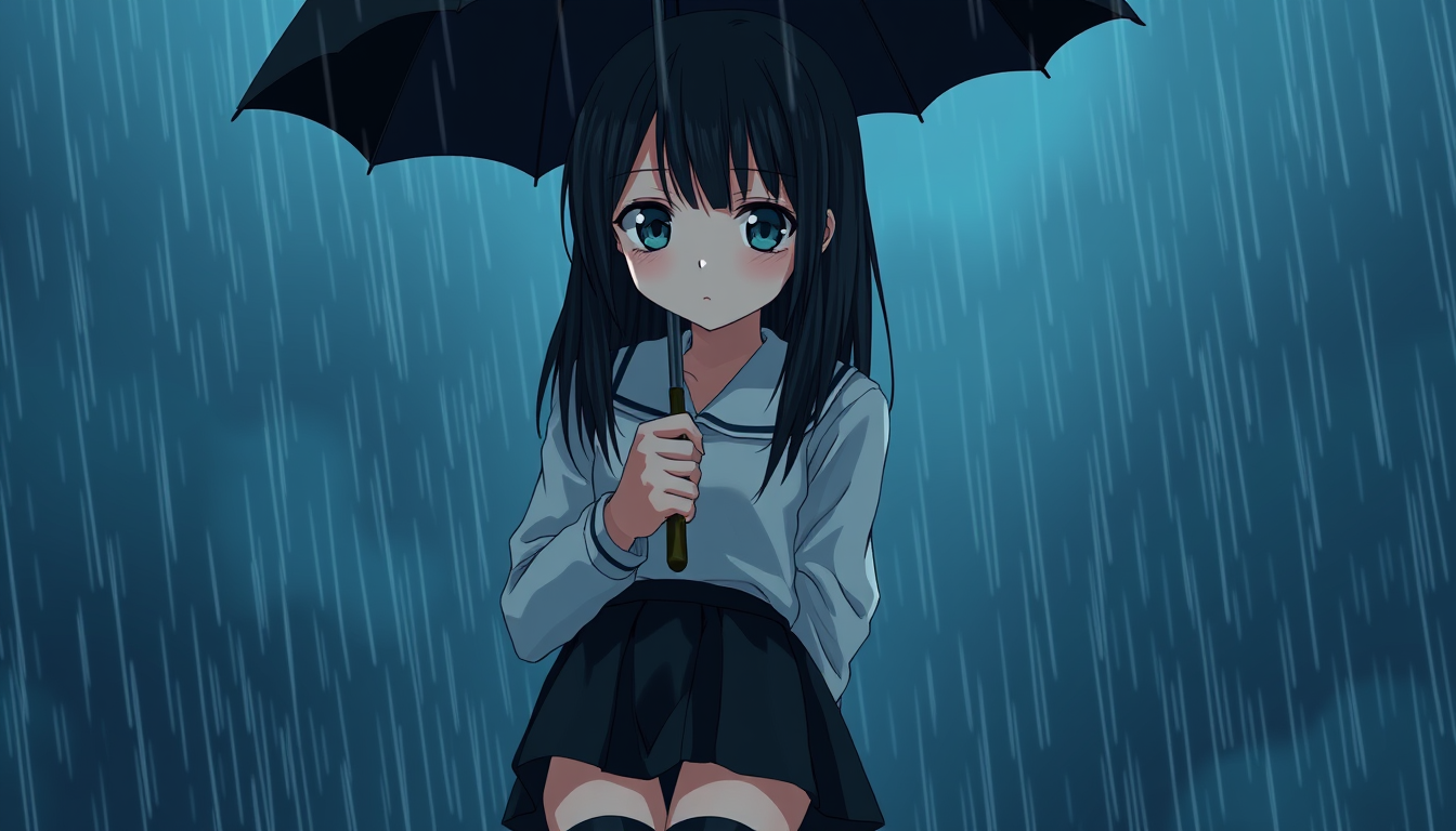 Main art studio: Dark mature seinen anime character design of Mika Arai, a 16-year-old Japanese schoolgirl. Straight slightly messy black shoulder-length hair, pale na