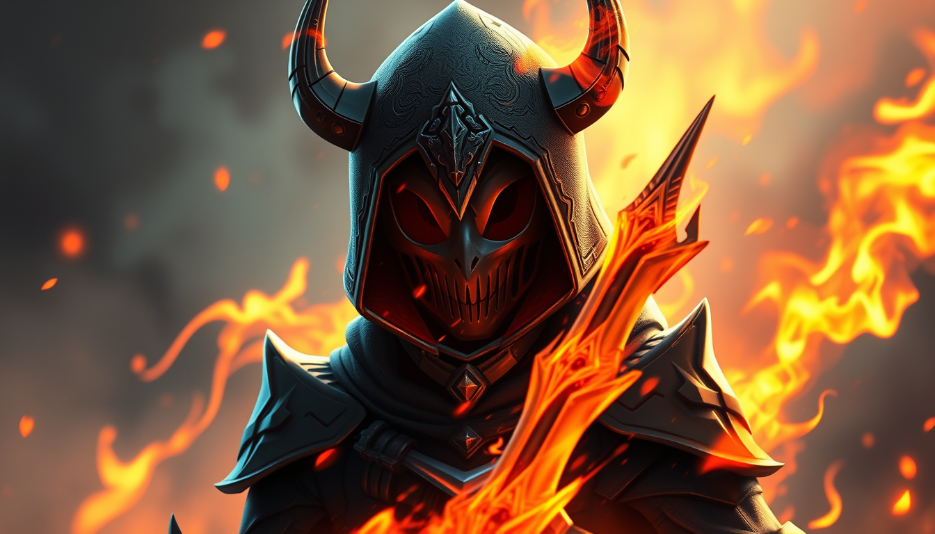 Main art studio: Humano encapuchado tipo hollow Knight 2D 2d 2d con detalles de fuego que no se le vea la cara para un videojuego en dos dimensiones con sus animacione