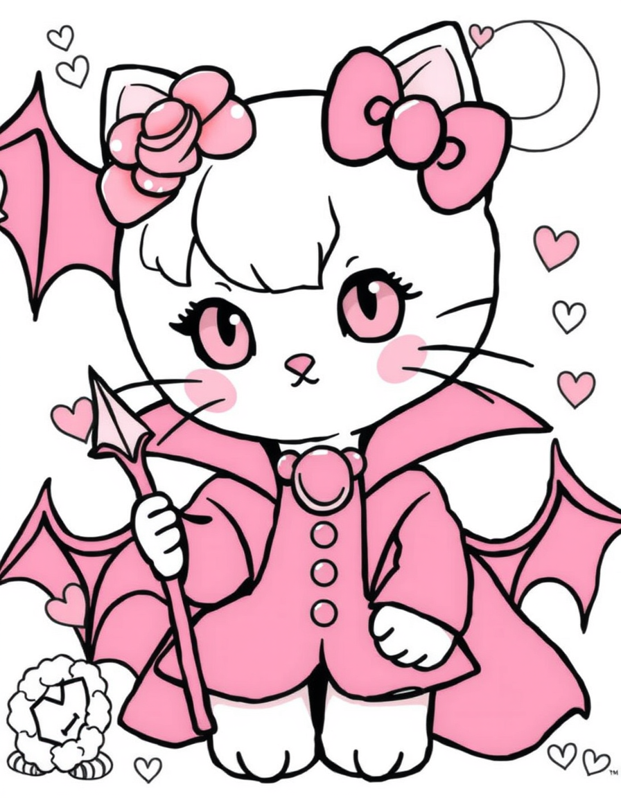 Main art studio: GENERE UN COLORIAGE HELLO KITTY VAMPIRE QUI FAIS LA BELLE AVEC DES CHEVEUX ONDULER