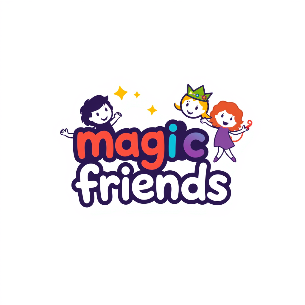 Main art studio: Vreau să deschid o companie de animatori copii cu denumirea magic friends. Poți să mi faci câteva variante de logo? adaugă ca suntem companie de anima