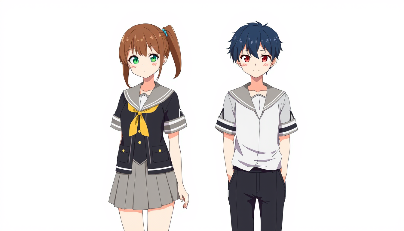 Main art studio: Create a school uniform for girl and boys.. Anime Style. High school uniform