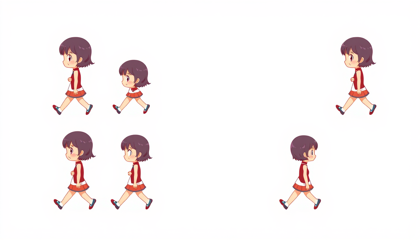 Sprite Sheet idea created from the prompt: a grid of animation frames sharing one character, scale, palette, and camera angle, deliberate composition, Create an 8-frame 2D walking spr