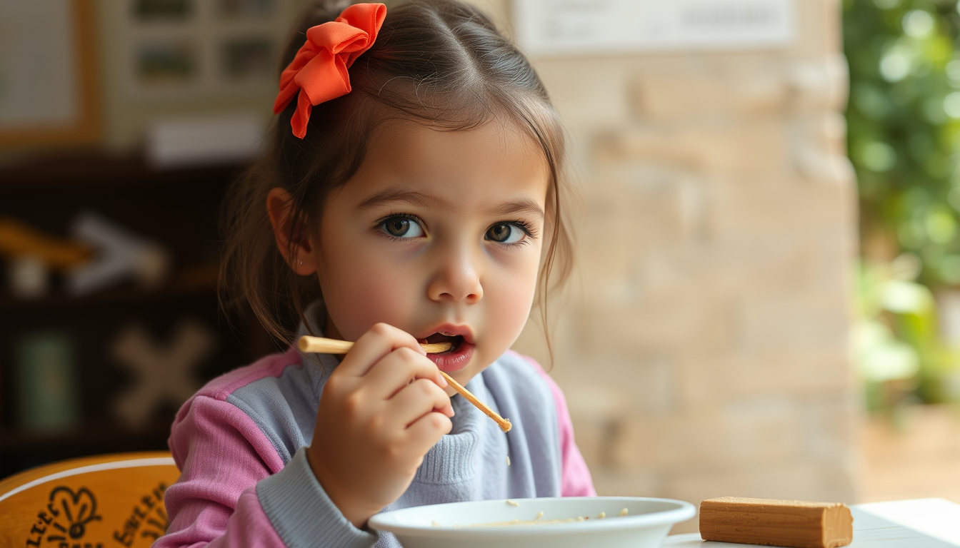 AI Art prompt example created from the prompt: girl eating school
