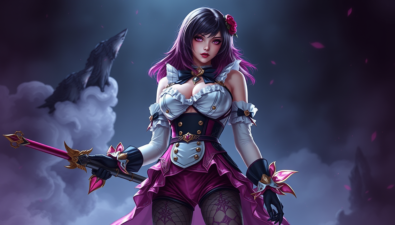 AI Art prompt example created from the prompt: miriam de bloodstained con pechos y nalgas grandes con traje reinventado con lenceria blanca y medias de color moradas transparentes