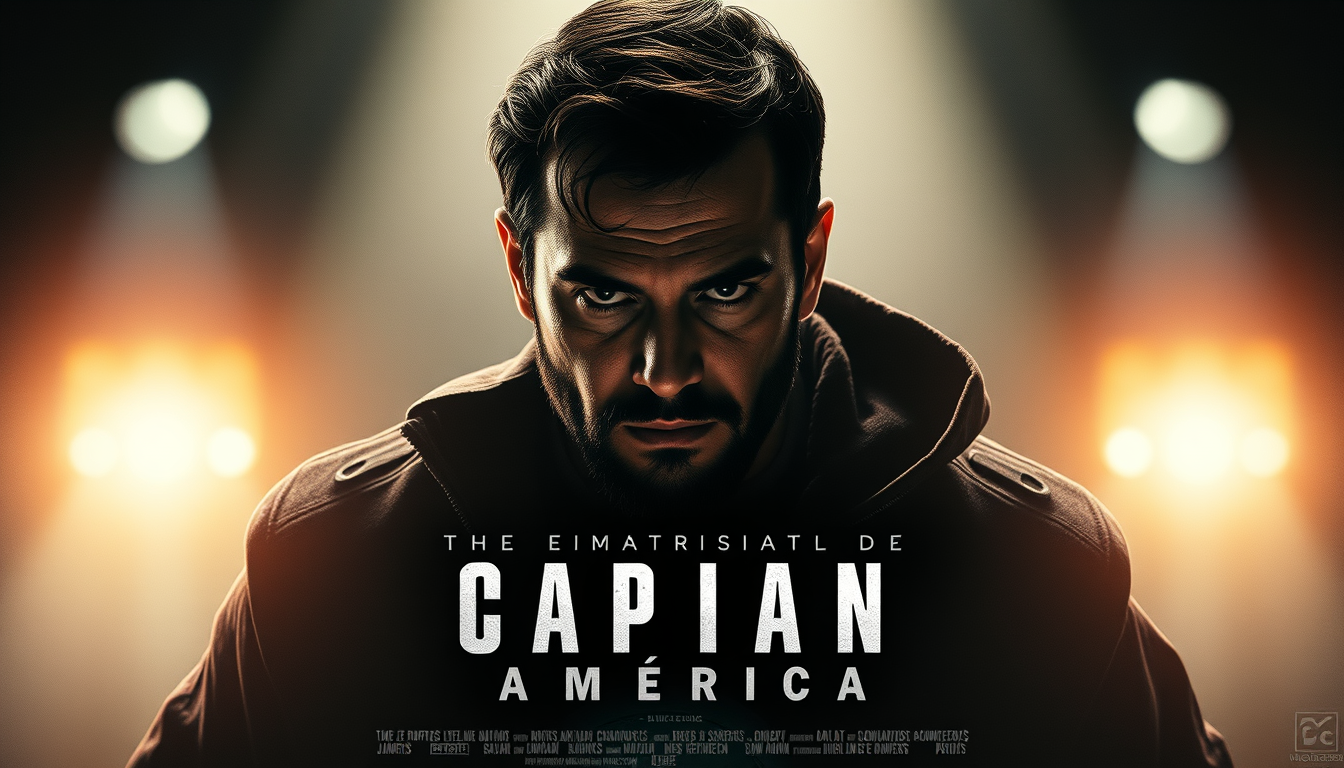 Movie Posters idea: movie poster concept, cinematic lighting, dramatic composition, strong central subject, space for title typography, Uun poster del capitan américa , p