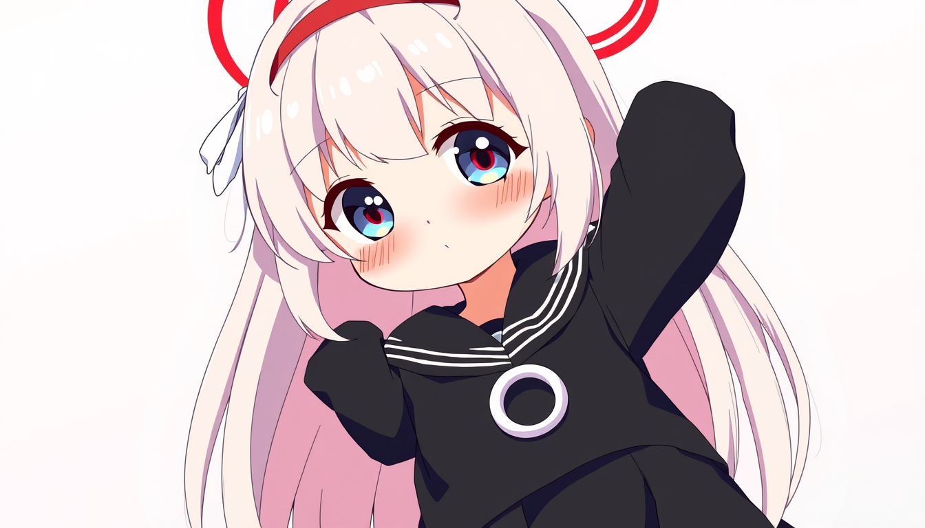 Anime idea: anime style, vibrant colors, expressive eyes, Plana, cute anime girl, calm sleepy expression. Pale hair with light pink underside, long straight back