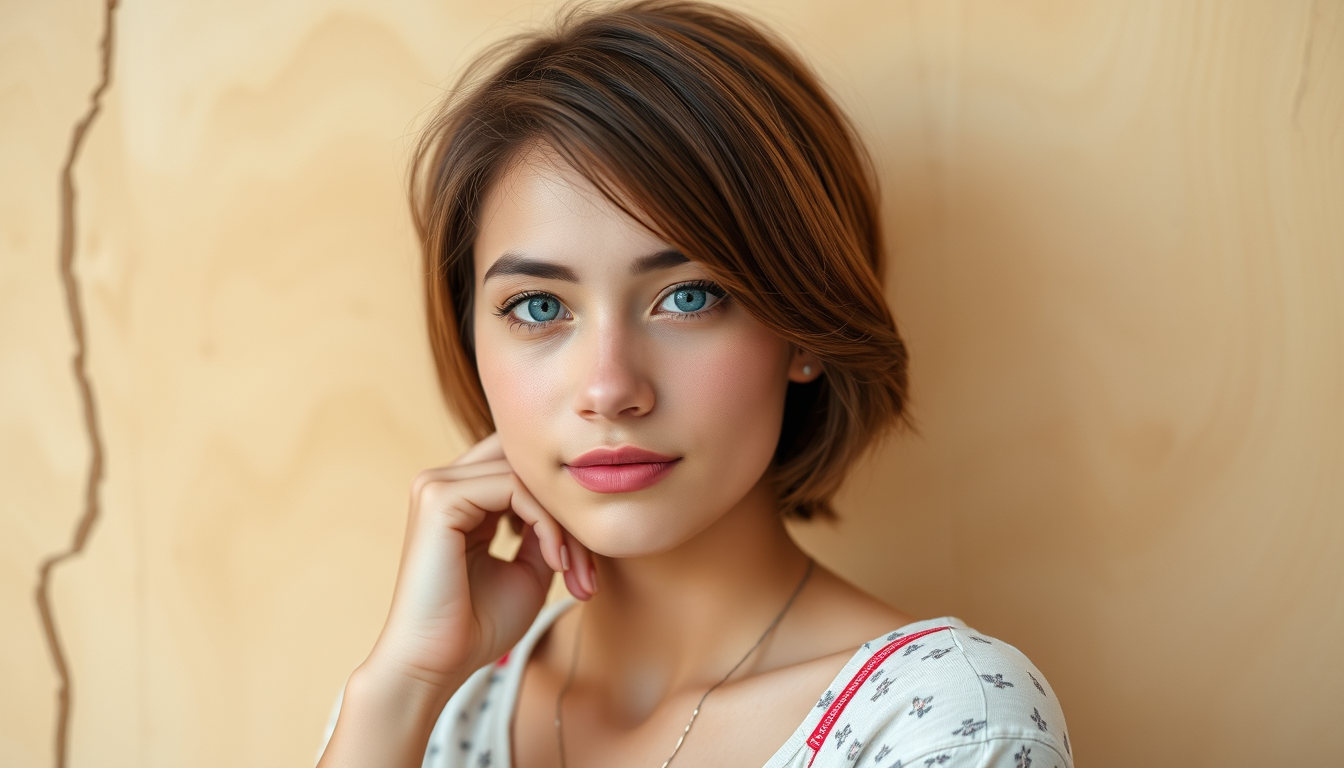 AI Art prompt example created from the prompt: pinay Teen, brown short hair and blue eyes