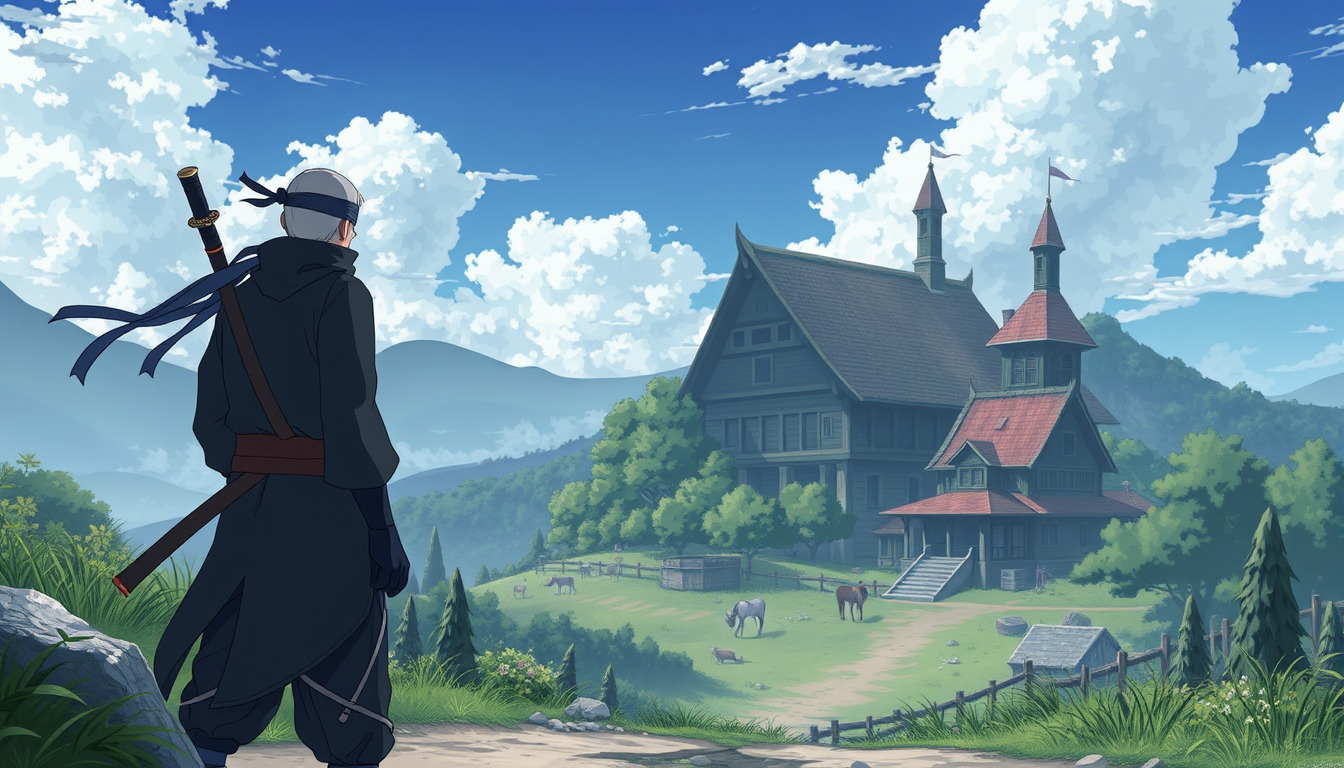Main art studio: crie imagem de um anime de ninja no angulo normal de frente e da aldeia da folha