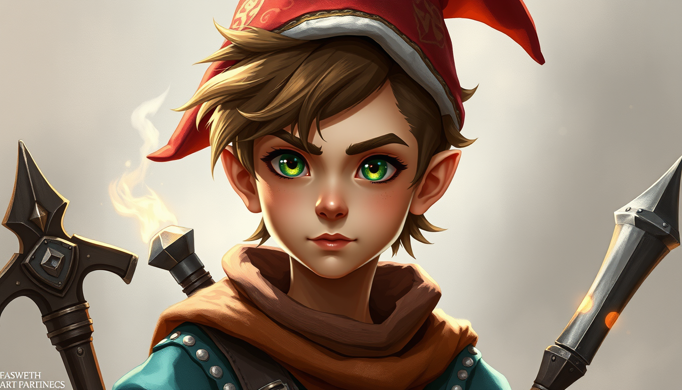 RPG Character idea created from the prompt: RPG character portrait, fantasy class outfit, detailed illustration, une Jeune gnome des forets artificiere avec un oeil vert et un cache oe