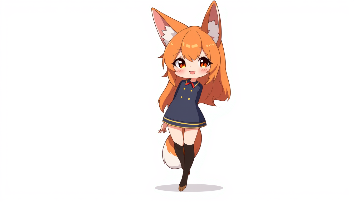 VTuber idea: vtuber avatar character, anime style, expressive face, streaming-ready design, a fox girl with ginger hair and ears and a fox tail , clean vtuber mode