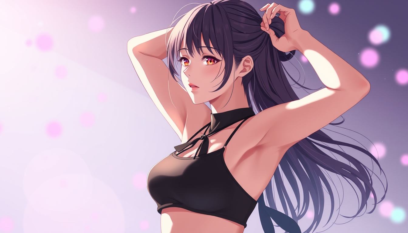 Main art studio: A super hot ai/anime girl dancing with her hands behind her head