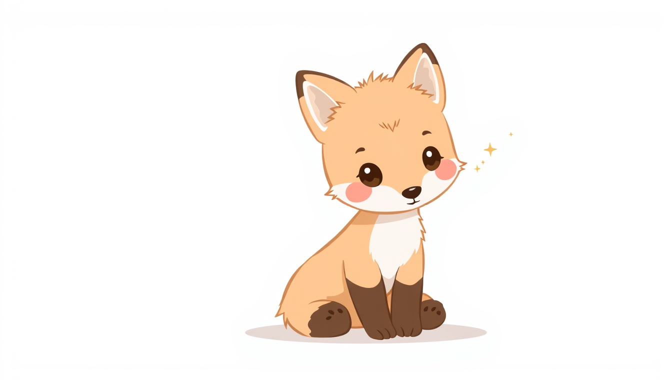 Main art studio: Create a very cute, simple 2D digital illustration of a tiny baby fox cub sitting and looking sweetly at the viewer. The drawing must be extremely eas